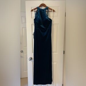Azazie Nila Peacock Velvet Maxi Dress Size US 8